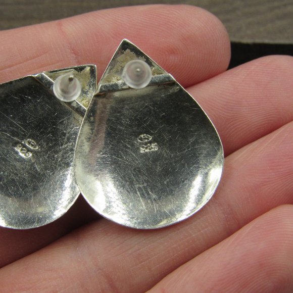 Sterling Silver Tear Shaped Pink Shell Inlay Earrings Vintage - Picture 4 of 6